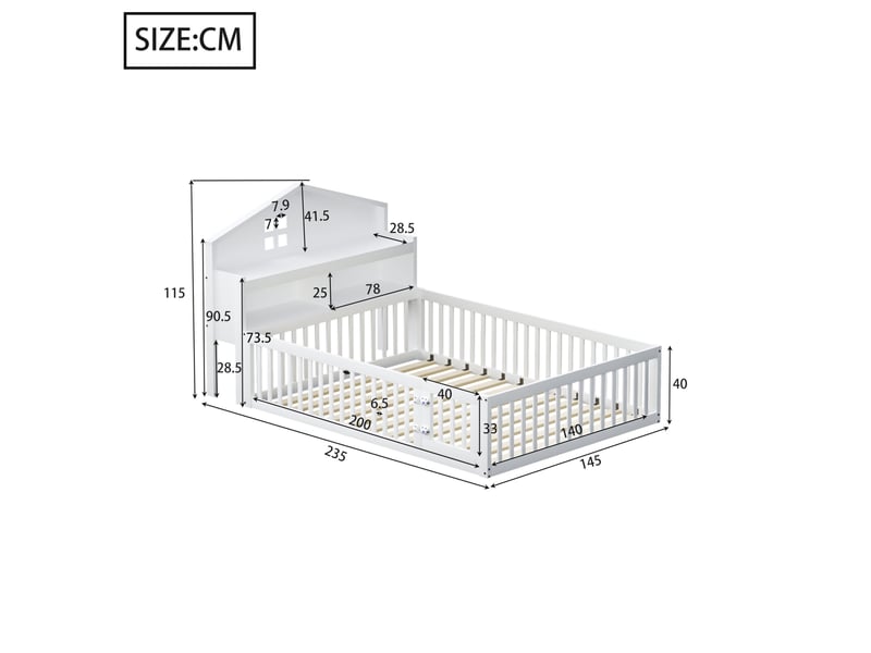 Lit enfant 140 x 200 cm en bois, forme maison, rangements et sommier à lattes, blanc - Conforama C