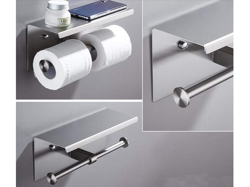  Porte-rouleau de papier toilette double avec étagère pour téléphone, miroir 8k brillant  - Conforama D