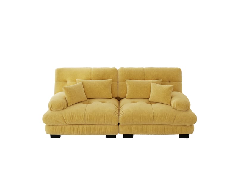  Canapé d'angle ulevr modulable 2 places avec 2 ottomans, chenille jaune, 220 x 145 x 81 cm  - Conforama A