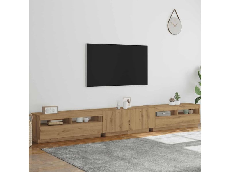  Meuble tv - banc tv - meuble de rangement avec lumières led chêne artisanal bois d'ingénierie  - Conforama D