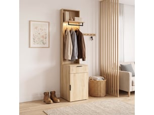 Garderobe,45x47x200 cm,avec led, tiroir à bijoux et rangement,mdf,effet chêne