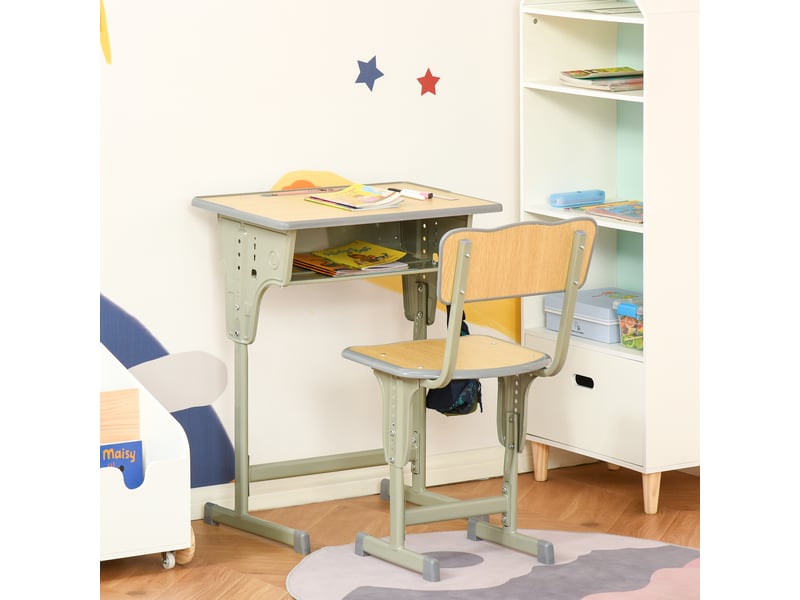  Ensemble bureau et chaise pour enfants de 6 ans et plus, hauteur réglable, avec tiroir et crochet, couleur naturelle  - Conforama B