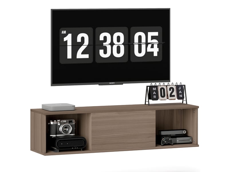  Armoire murale avec deux niches ouvertes, porte abattante centrale, marron, 120 x 30 x 29,5 cm  - Conforama A