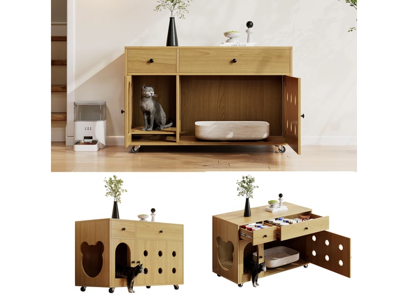  Meuble cache-litière avec rangement, maison de toilette discrète, naturel, 100 x 45 x 66 cm, mdf Fay Lum - Conforama D