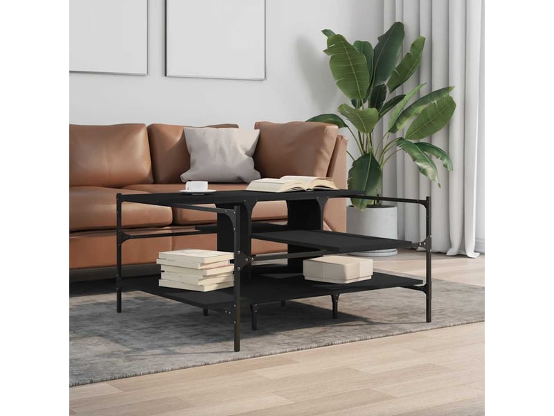  Table basse - table de salon - table à thé noir 100x100x48,5 cm bois d'ingénierie  - Conforama C