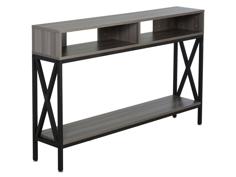  Table console table d'entrée industriel multi-rangements 120 x 23,5 x 75 cm gris bois  - Conforama B