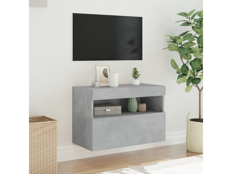 Meuble tv - banc tv - meuble de rangement mural avec lumières led gris béton 60x30x40 cm - Conforama E