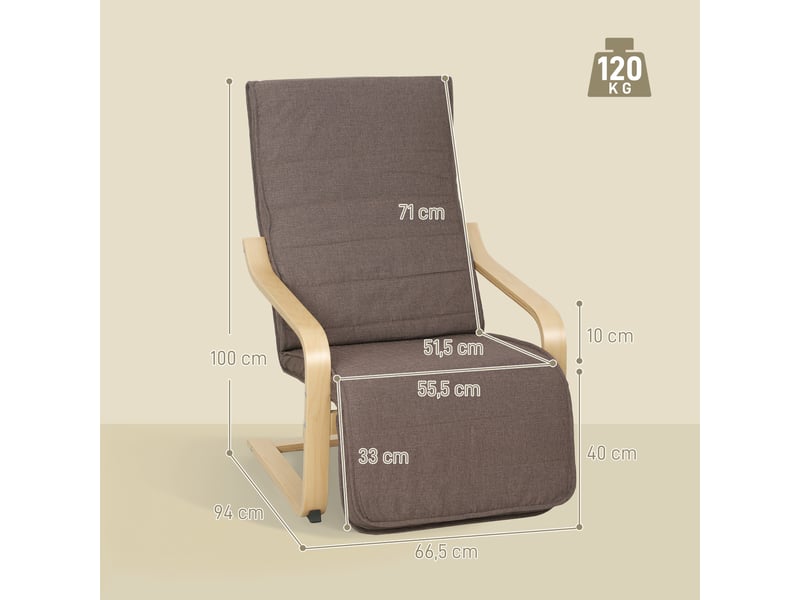  Fauteuil luxe confort et relaxation avec repose-pied réglable 94 x 66,5 x 100 cm cm bois massif marron  - Conforama C
