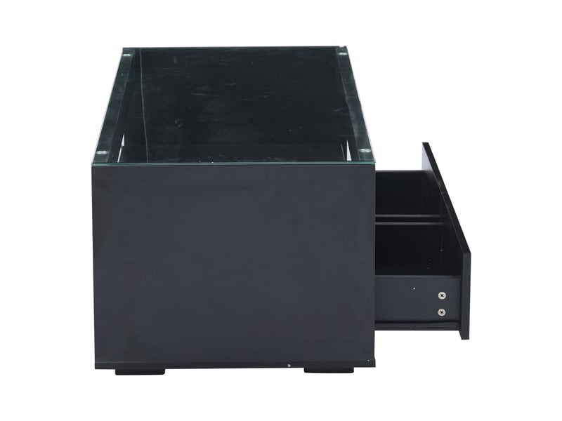  Table basse 100x50, plateau verre trempé salon, led 16 couleurs, 2 tiroirs de rangement, design double étagère  - Conforama D