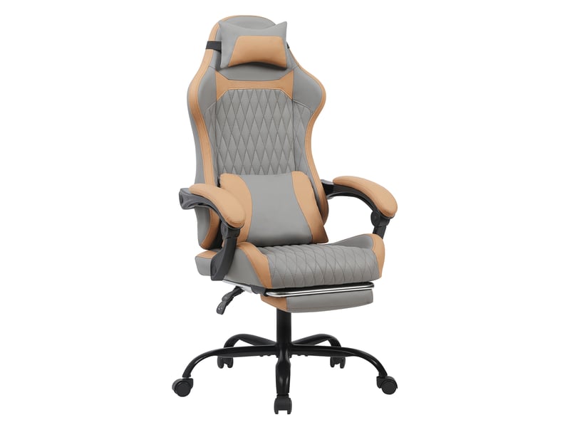  Fauteuil gaming et bureau inclinable 135° gris et marron avec repose-pieds  - Conforama A