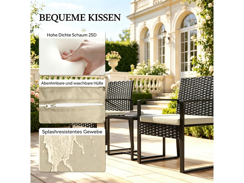 Salon de jardin,40x40x40 cm,2 places avec table,rotin pe,marron et noir - Conforama E