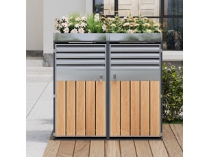 Placard à poubelles avec jardinière - gris et bois - acier galvanisé - verrouillable