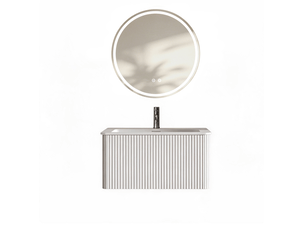 Meuble sous vasque suspendu avec 1 tiroir et miroir led antibuée, vasque intégrée blanche pour salle de bain 81 cm