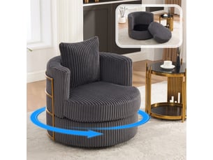 Fauteuil pivotant 360°  76 x 79 x 78 cm – coffre de rangement intégré & coussin inclus –velours côtelé - gris foncé