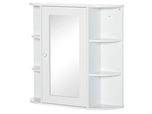 Armoire miroir murale de salle de bain 66x17x63 cm – blanche – 8 espaces de rangement avec étagères