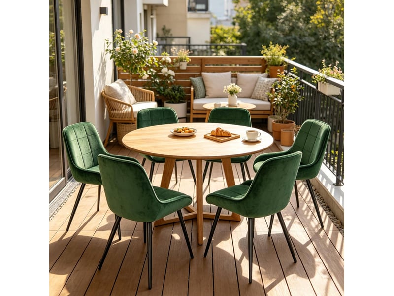  Chaises de salle à manger lot de 4 avec assise rembourrée et patins réglables en velours et métal vert foncé  - Conforama D