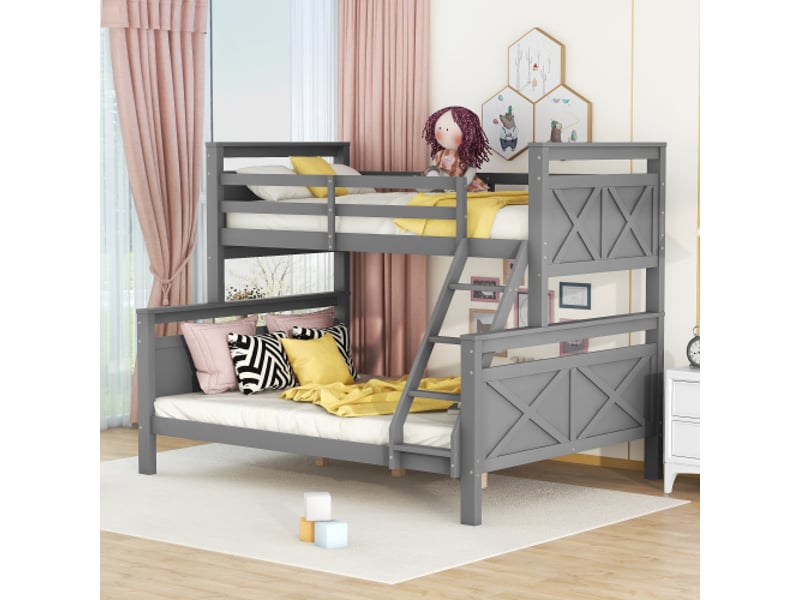  Lit superposé 140x200(90x200) cm coloris gris pin lit enfant gris - Conforama B