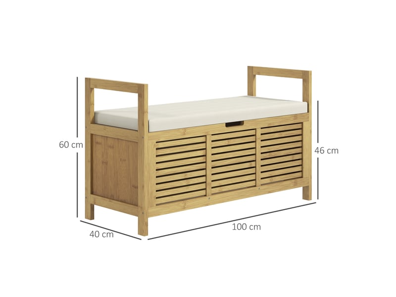  Banc à chaussures 100 x 40 x 60 cm avec couvercle relevable et étagère, bambou naturel, rangement pour entrée  - Conforama C