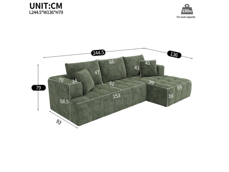  Canapé d'angle modulable 244,5x136x79 cm – vert – chenille, sans montage, style bas  - Conforama C