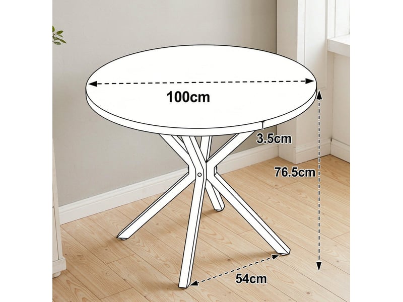  Table de salle à manger ronde 100 cm en mdf décor bois clair, piètement métal noir pour 4 à 6 convives  - Conforama C