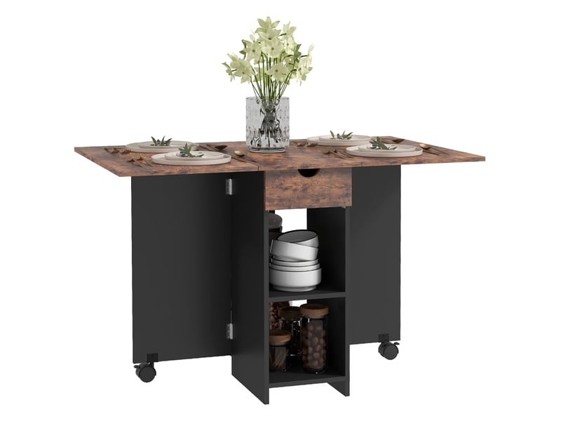 Table à manger pliante table de cuisine extensible pour 2 à 4 personnes 2 abattants 120 x 72 x 75 cm rustique et noir - Conforama B