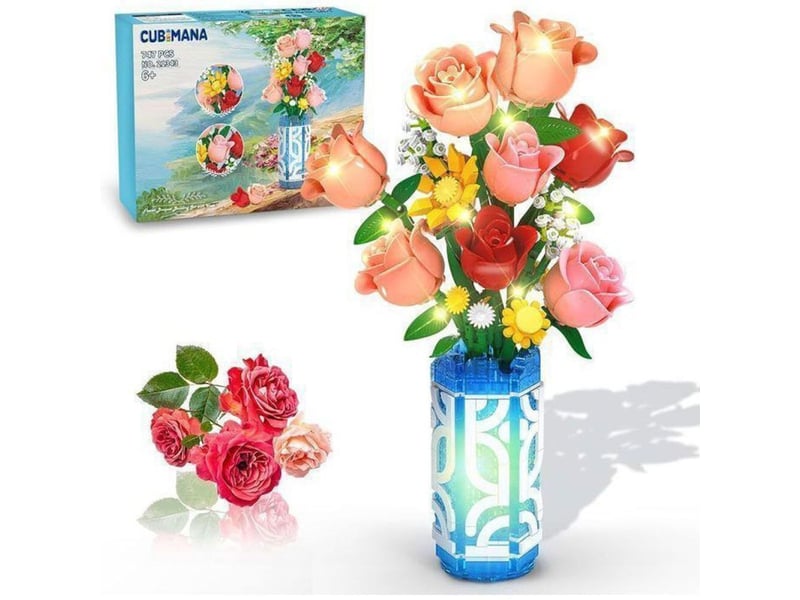  Kit bouquet de fleurs en briques mini 705 pieces avec vase bleu et leds 151498_AAANO10823_6_DROPFR - Conforama A
