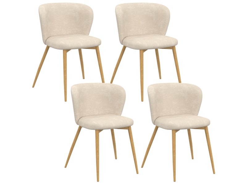  Lot de 4 chaises paulie en tissu chenille beige et pieds effet bois pour salle à manger  - Conforama A