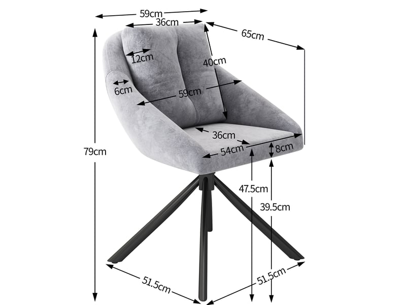  Lot de 6 chaises salle à manger rotatives 59x65x79 cm, ours gris, cadre acierlique  - Conforama C