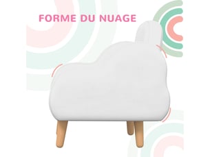Fauteuil pour enfant design scandinave nuage grand confort avec piètement inclinés et tissu blanc 46 x 51 x 55 cm