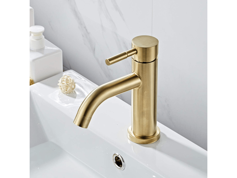  Robinet de salle de bain en or brossé, robinet de lavabo monotrou en acier inoxydable (or)  - Conforama C