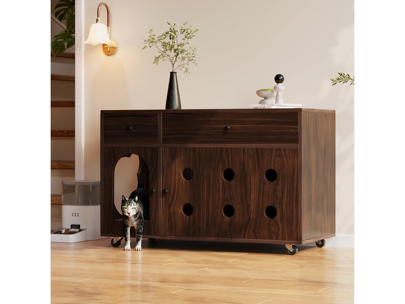  Meuble cache-litière avec rangement, maison de toilette discrète, noyer, 100 x 45 x 66 cm, mdf Fay Lum - Conforama B