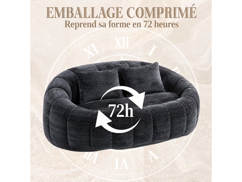  Canapé pouf 2 places lazy - 150 x 95 x 63 cm - avec 2 coussins et mousse à mémoire - chenille noir  - Conforama E