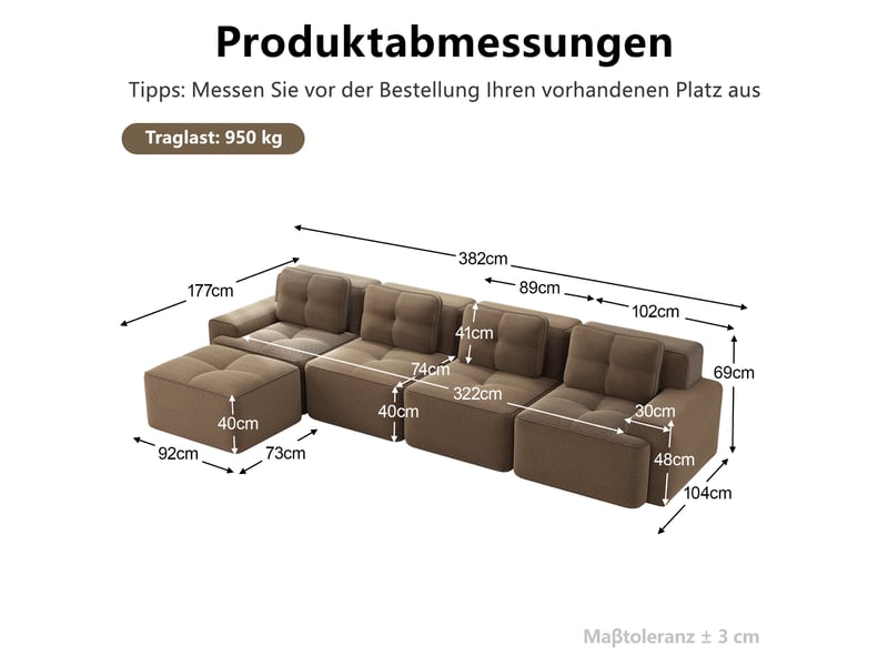  Canapé modulaire convertible 4 places en velours côtelé marron, confort profond et configuration flexible au salon  - Conforama C