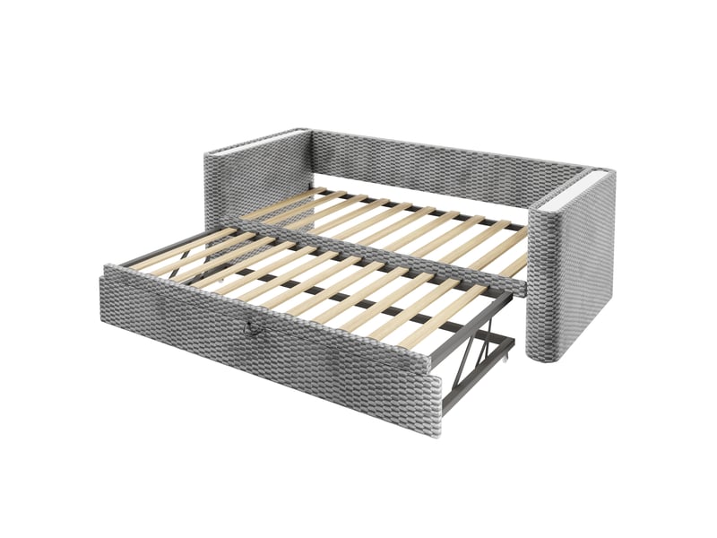 Lit banquette gris 90/180x200 cm extensible en velours avec led et sommier à lattes - Conforama E