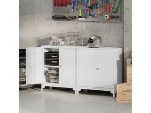 Armoire de bureau 80x35x91 cm blanche en métal, 2 niveaux de rangement, portes verrouillables à clé