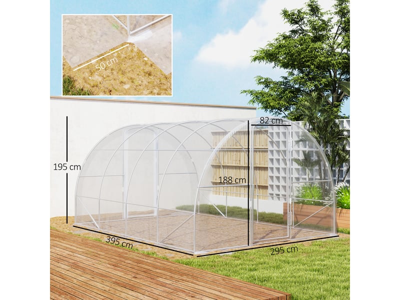  Serre de jardin tunnel 4 x 3 x 2 m 12 m² avec 2 portes à charnières bâche en pe 150 gm² pour légumes plantes fleurs  - Conforama E