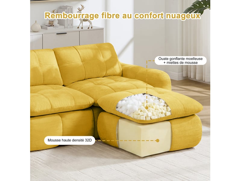 Canapé modulable 4 places sans cadre en chenille jaune - Conforama D