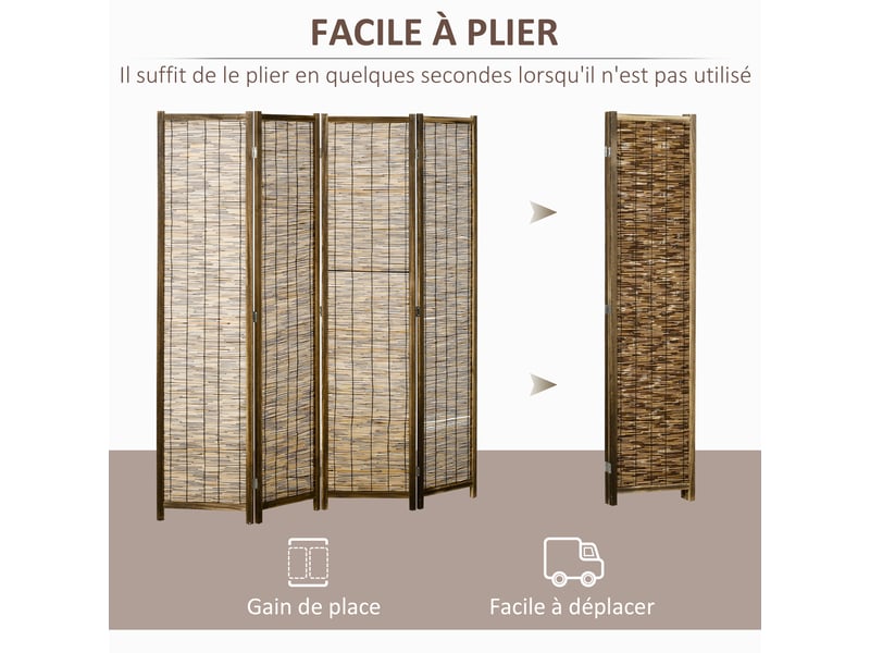  Paravent en bois séparateur de pièce closion de séparation pliable 4 panneaux 160 x 170 cm naturel -  - Conforama R