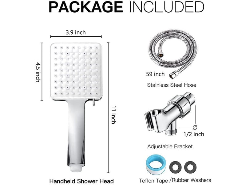  Pommeau de douche haute pression – économie d'eau, 6 modes, tuyau 1,5 m, carré chromé, universel  - Conforama B