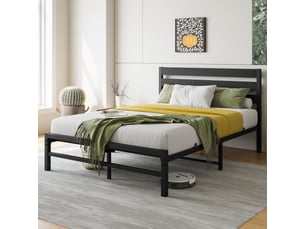 Lit adulte 140 × 200 cm avec tête confortable, sans matelas, en métal et mdf, noir, design moderne