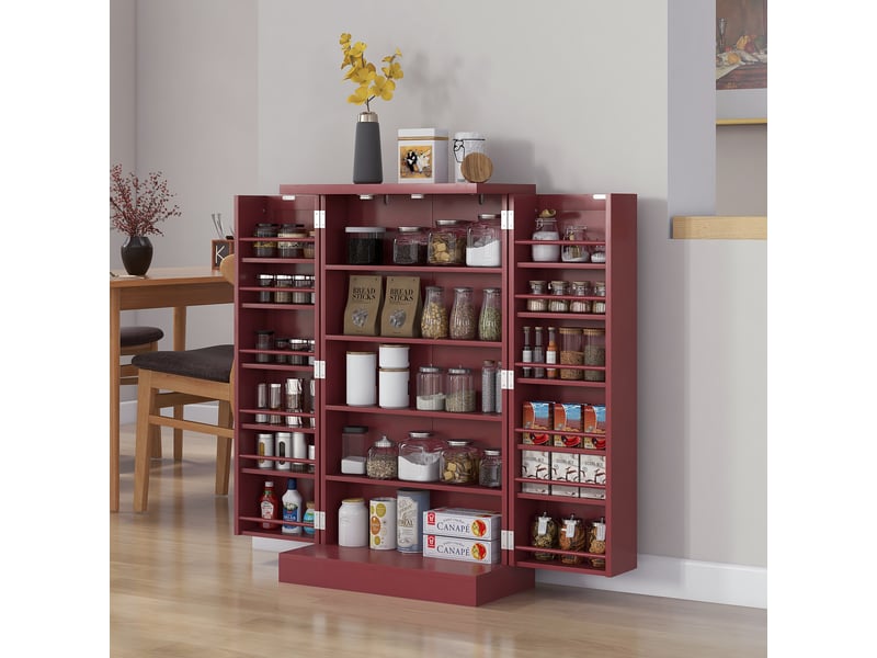  Meuble de cuisine à 2 portes, 5 étagères et 12 compartiments à épices – 60 x 30 x 104 cm – rouge  - Conforama C