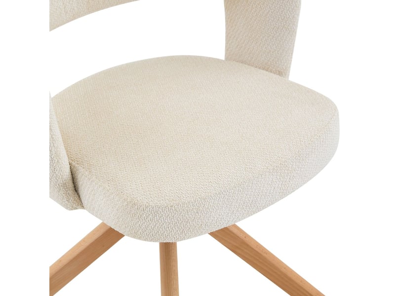  Lot de chaises 2 pièces pivotantes style rétro luxe tissu texturé crème blanc pieds en bois massif rotation silencieuse 360° dossier galbé  - Conforama D