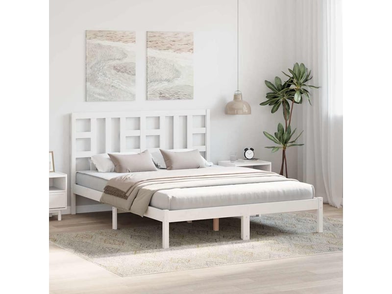  Lit double- lit adulte -  cadre de lit sans matelas blanc 150x200 cm bois massif  - Conforama B