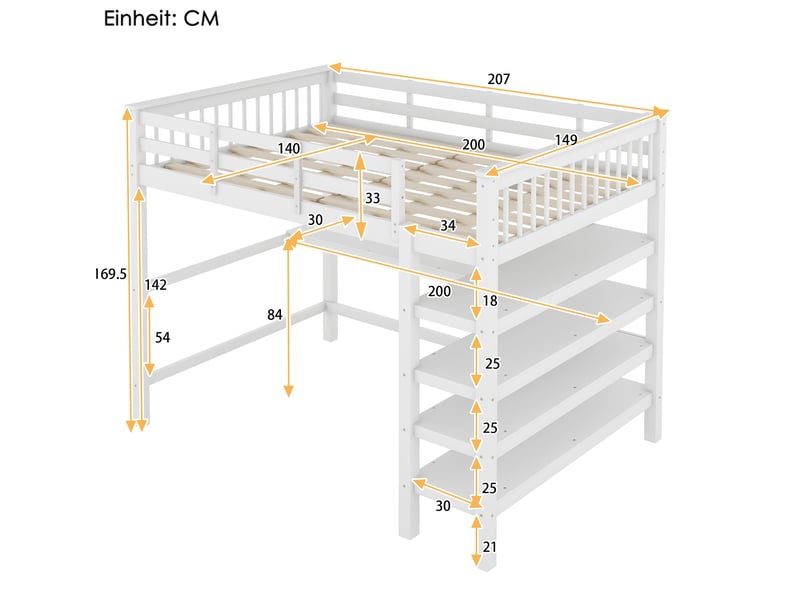  Lit mezzanine enfant 140x200 cm avec bureau et étagères coloris blanc  - Conforama C