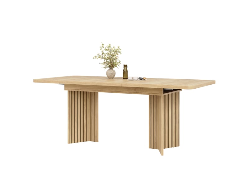 Table à manger extensible 120x80x76,1 cm 160x80x76,1 cm, panneau de fibres et cadre métal, forme rectangulaire, pieds rainurés en v - Conforama A