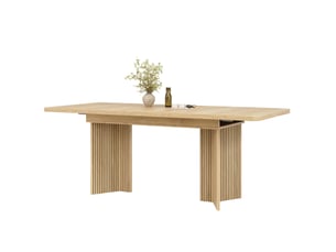 Table à manger extensible 120x80x76,1 cm 160x80x76,1 cm, panneau de fibres et cadre métal, forme rectangulaire, pieds rainurés en v