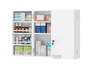 Armoire à pharmacie murale verrouillable à 2 portes, 11 compartiments, 2 clés, 53 x 20 x 53 cm, blanche