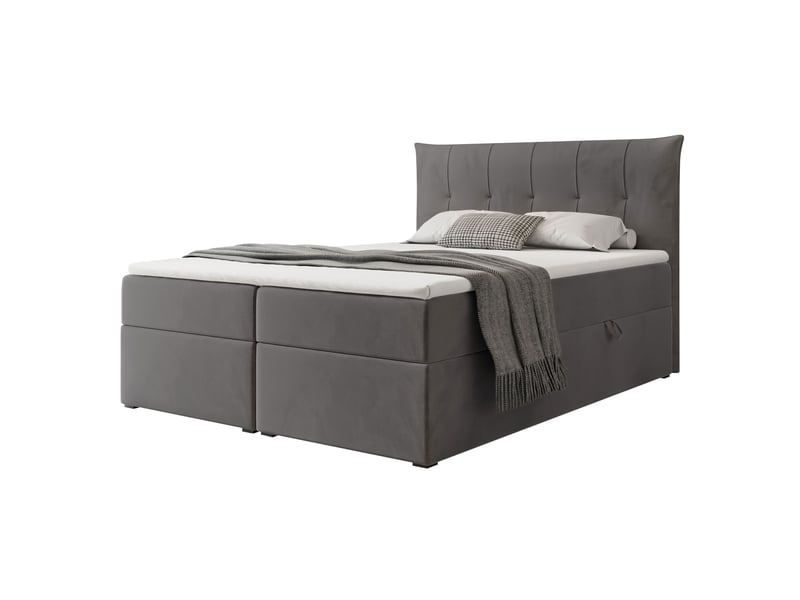 Lit coffre chester - 160x200 cm - avec matelas et surmatelas - velours dense - gris CHESTER - Conforama A