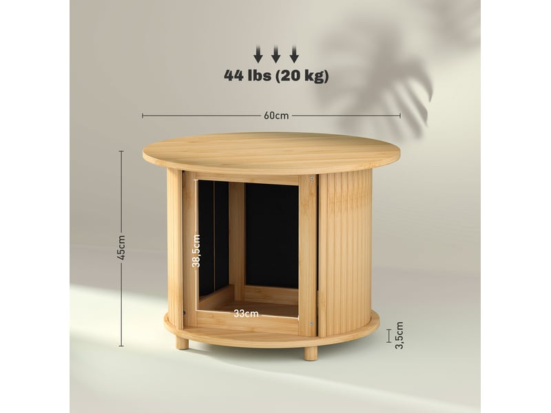 Table basse ronde moderne avec rangement dissimulé et porte coulissante en bambou naturel pour salon ø60 × 45 cm - Conforama C