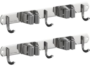 Supports muraux pour balais et serpillères, ensemble de 2 pièces, crochets robustes et pratiques, adaptés aux balais et serpillères, gris
